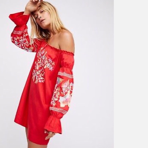 New Free People Off shoulder embroidery dress NWT - Picture 3 of 8